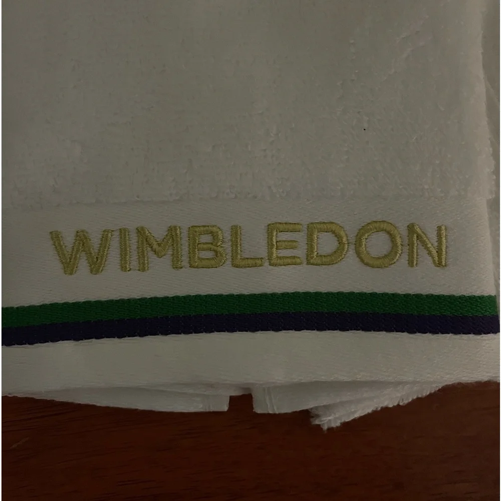 Wimbledon Embroidered in Gold & Purple/Green Trim Hand/Sport Towel by Ch… - Picture 3 of 3